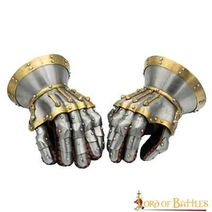 Guantes de Acero Medieval Renacimiento Guanteletes Adjuntar Cuero Príncipe Calibre 16 Par - Imagen 1 de 11