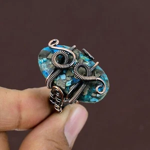 Natural Copper Turquoise Gemstone Copper Wire Wrap Gift Ring Size 8.5 Gift T724 - Picture 1 of 9