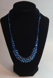 Sparkly Blue Faceted Bead Necklace with Silver Accents Adjustable Clasp - Picture 1 of 7