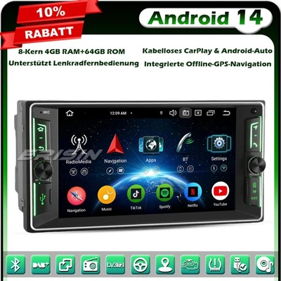 64GB Android 14 DAB+ Autoradio GPS Navi für Toyota Corolla Prado RAV4 Hilux Vios - Bild 1 von 4