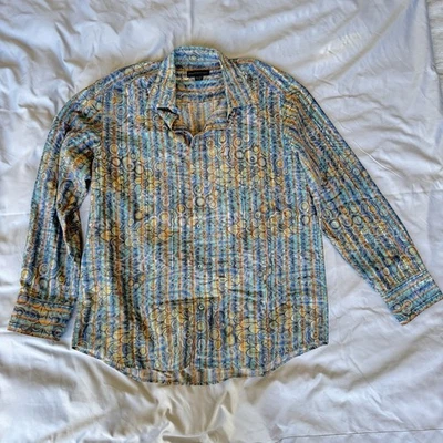 Camisa a cuadros multicolor para hombre Jhane Barnes, grande, abotonada, manga larga Foto 1 de 4