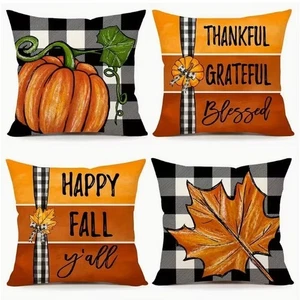 Set 2 Copricuscini Raccolta Autunno 18" - Zucca, Foglia, Bufalo Plaid Benedetto - Foto 1 di 11