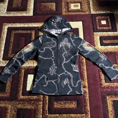 Sudadera con capucha floral mediana vintage Y2K Christian Audigier para mujer piedras de rinoceronte Foto 1 de 4