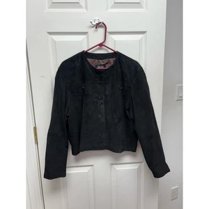 Mark Alan schwarze Wildlederjacke, Paisleyfutter, Cropped Ledermantel, Größe L - Bild 1 von 8