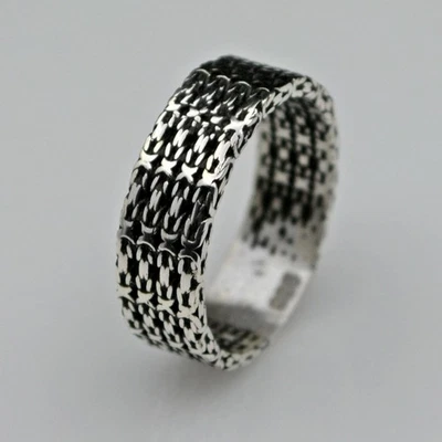 Men’s 925 Sterling Silver Chain Weave Wedding Band, Handmade Turkish Jewelry - Image 1 of 4