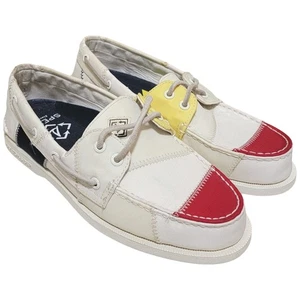 Sperry Men A/O 2-Eye Sail Bionic Boat Shoes Size US 7.5M Off White Red Yellow - Picture 1 of 8