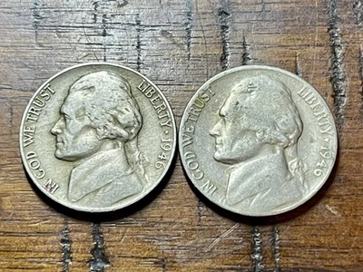 🇺🇸 Lot of 2 Jefferson Nickels 5c 1946 P & S -No Reserve! Combined Shipping! - Image 1 of 3