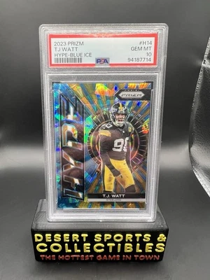 2023 Panini Prizm - Hype T.J. Watt Blue Ice Prizm /99 Pittsburgh Steelers PSA 10 - Image 1 of 3