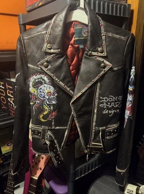 Vintage Ed Hardy Leather Motorcycle Jacket  Dragon Skull & Rose Design (Size S) - Image 1 of 2