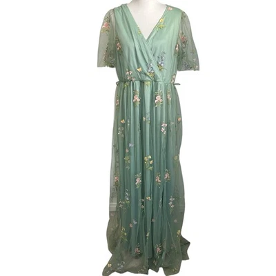 Baltic Born Womens Marseille Embossed Floral Maxi Dress 2XL Green Short Sleeve - Image 1 of 4