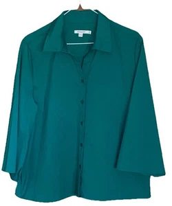 CHICO'S MUJER POPELINA CAPA MANGA BLUSA ABERTURAS LATERALES BOTÓN ABAJO TALLA 2 USADA EN EXCELENTE ESTADO - Imagen 1 de 3