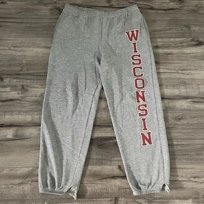Size M Jansport Wisconsin Badgers Grey Athletic Workout Sweatpants Spellout - Image 1 of 4