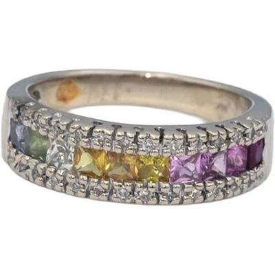 Кольцо из белого золота 14 карат с радужным сапфиром и бриллиантами 1,50 карата размер 7,25 - Изображение 1 из 4