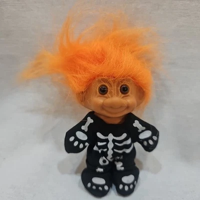 Vintage Russ Troll Doll 3" Skeleton Halloween Orange Hair NEW