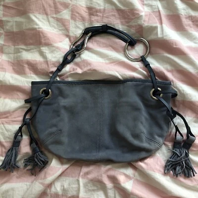 Sequoia Gamuza Cuero Azul Hobo Hombro Monedero Bolso Borlas Cierre Magnético Foto 1 de 4