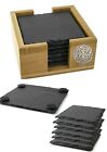 6Square Slate Coasters in a Bamboo Holder with a pewter g39 Large Celtic Knot