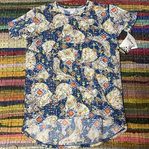 Lularoe Disney Gracie Shirt Princess Cinderella Rapunzel Sz 10 Aztec Blue - Picture 1 of 2