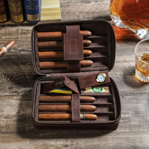 Estuche para cigarros humidor de cuero genuino vintage de 7 tubos bolsa de viaje caja con soporte para cigarros - Imagen 1 de 10