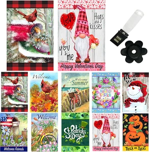 Seasonal Garden Flags Set of 10 12X18 Inch Double Sided Yard Flag with Anti-Wind - Picture 1 of 12