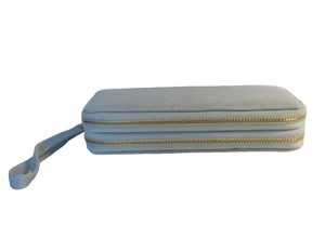 Veganes Leder Damen Doppel Reißverschluss Kalbsleder Geldbörse Clutch in Blau - Bild 1 von 6