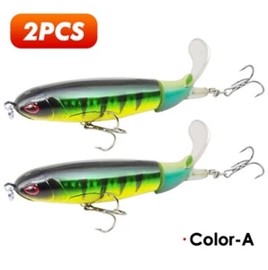 2PCS Artificial Fishing Lures Whopper Plopper Rotating Tail Bait Hooks Crankbait - Picture 1 of 7
