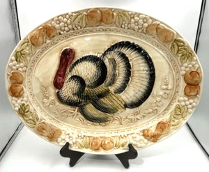 VTG Japanese Porcelain Hand Painted Thanksgiving Turkey Platter 18.75" x 14.25" - Picture 1 of 10