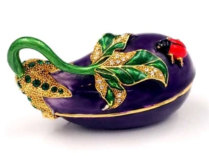 Aubergine emailliertes Zinn Pillendose Kristalle - Bild 1 von 17
