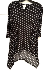 Chicos 0 Womens S Black White Polka Dot Knit Tunic Top High Low Hem - Picture 1 of 5