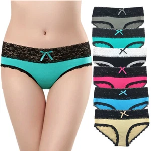 3 6 12-teiliges Set Damen Baumwolle Bikini Slip Spitzenbesatz Höschen Unterwäsche, XS S M - Bild 1 von 12