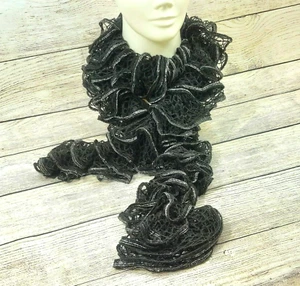 Women Knit Scarf Handmade Warm Crochet Scarves Winter Neck Warmer Black/Silver - Picture 1 of 11