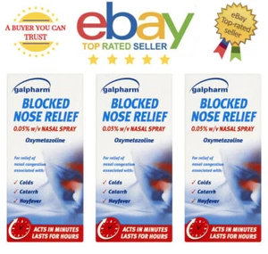 3 x GALPHARM BLOCKED NOSE RELIEF NASAL SPRAY OXYMETAZOLINE HAYFEVER CATARRH - Picture 1 of 1