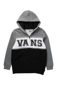 VANS Big Boy's S Long Sleeve Hoodie Full Zip Hooded Sweatshirt Gray Black White - Picture 1 of 1