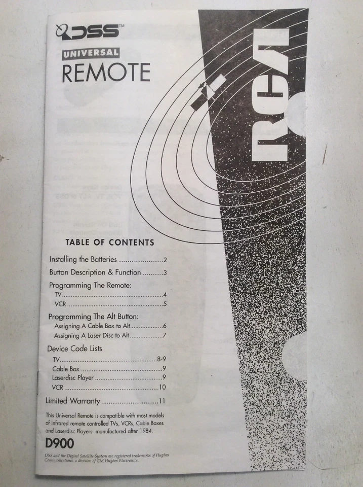 Manual For RCA DSS Universal Remote D900 OEM GnuReads - Image 1 of 4