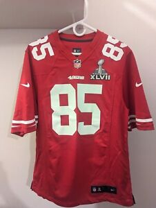 Nike 49ers On Field #85 Vernon Davis Mens M Red Super Bowl Stich Football Jersey