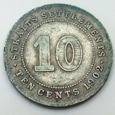 1902 Straits Settlement 10 Cents Dime KM# 21 Circulated Coin C726 - Image 1 of 4