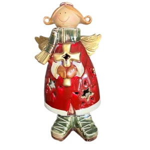 Angel Tealight Holder Christmas Holiday Jesus Red Gold Cross Christian Large EUC - Picture 1 of 8