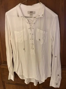 Vintage America Blues Damen weiß Schnürung Langarm Bluse Top Größe Small - Bild 1 von 9