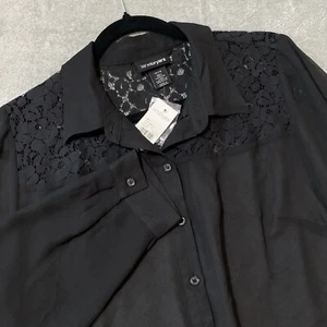 Blusa Lane Bryant Transparente Abotonada con Inserciones de Encaje 14/16 NUEVA Negra Ropa de Oficina - Imagen 1 de 7