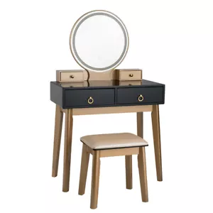 Vanity Makeup Table Set Simple Design Touch Screen 3 Lighting Modes Black Color - Picture 1 of 6