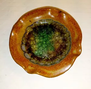 Ceramic Geode Mix Pottery Dish/Ashtray Recycled Crackled Fused Glass Base Bottom - Picture 1 of 5