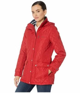 Tommy Hilfiger Quilted Red jacket Knit Stripe Collar Sz M (8-10) MSRP: $225.M N - Picture 1 of 4