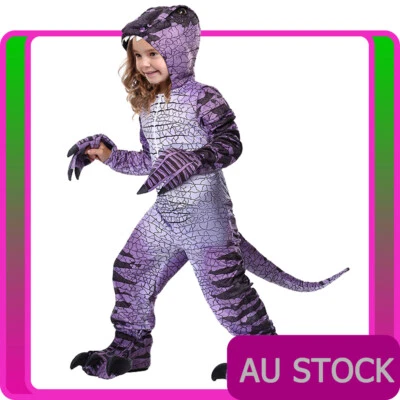 Niños Jurassic World Dinosaurio Púrpura Velociraptor Disfraz Niños Semana del Libro Mono Foto 1 de 4