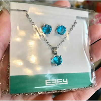 EFFY Blue Stone Rhinestone Fine Jewelry Earring and Pendant Necklace Set New! - Image 1 of 4