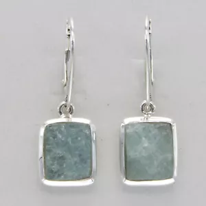 925 Sterling Silver - Natural Raw Natural Cut Blue Square Aquamarine Earrings - Picture 1 of 8