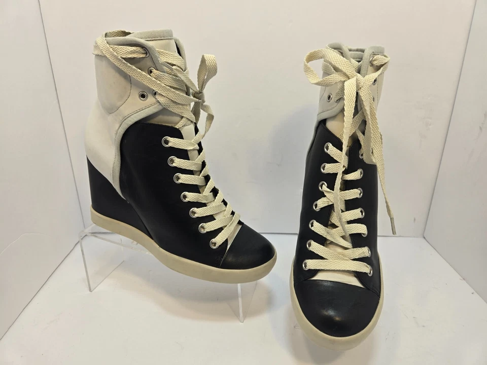 See by Chloe Women's Lace Up Wedge Leather Black White Sneaker Booties 35 /US 5M - Image 1 of 4
