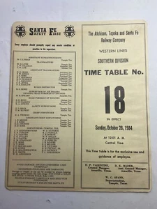 vtg RR Santa Fe Railroad 1984 Time Table 18 Atchison Topeka Railway West South - Picture 1 of 3