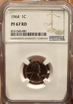 1964 P NGC PF67 RD RED PROOF LINCOLN MEMORIAL 1C PORTRAIT LABEL- Book Value $35 - Image 1 of 2