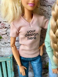 Bouutique Base Custom Print V-neck T-shirt for Dolls 1/6-scale, 11.5 Inch - Picture 1 of 28