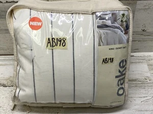 Oake Sedona Stripe King Duvet Cover & Pillowshams 3pc Set Ivory New - Picture 1 of 5