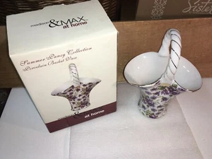 Porcelain Gorgeous Basket Vase Summer Pansy Collection Madison & Max at Home - Picture 1 of 12